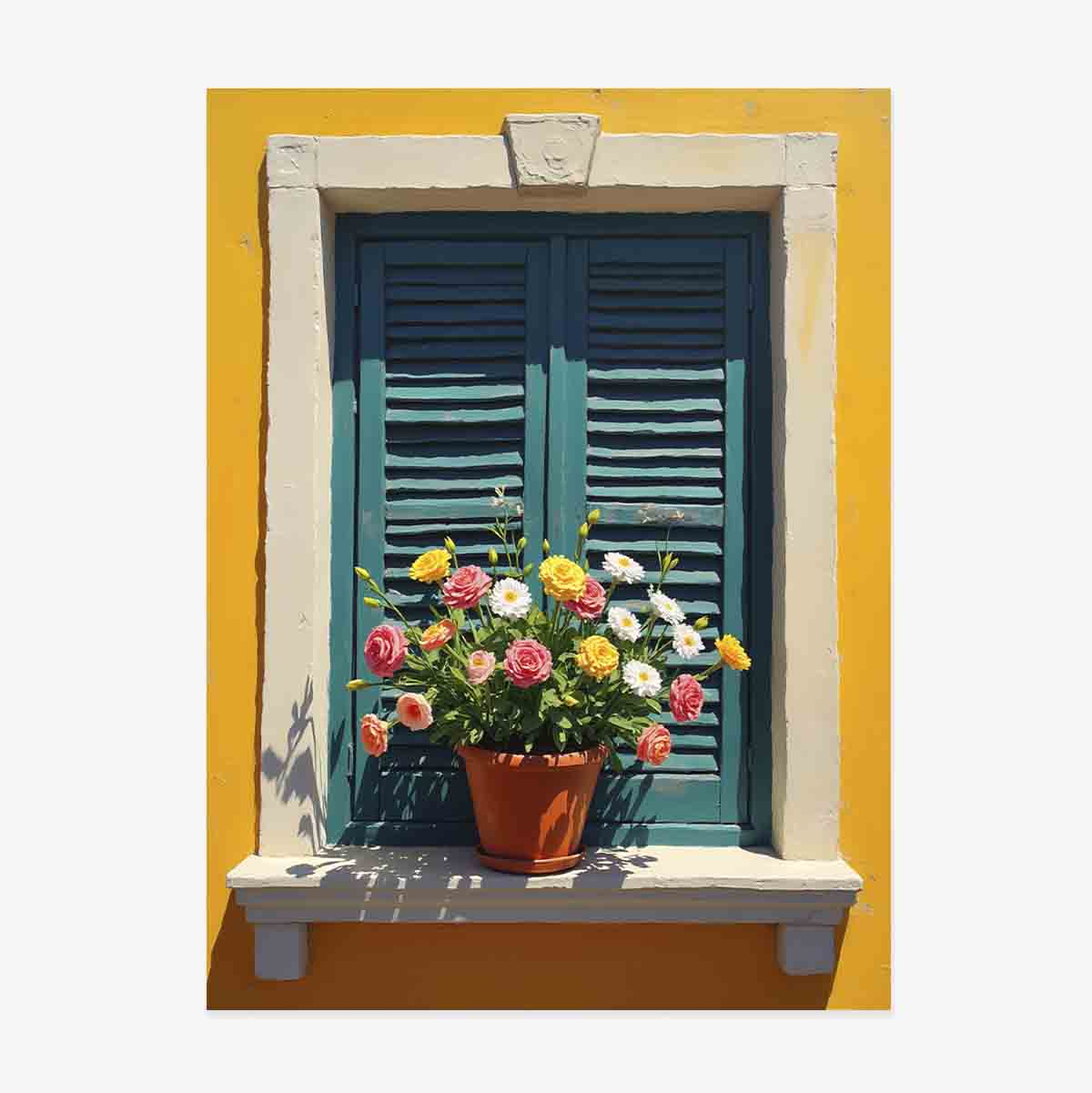 Poster: Fenster mit Blumentopf