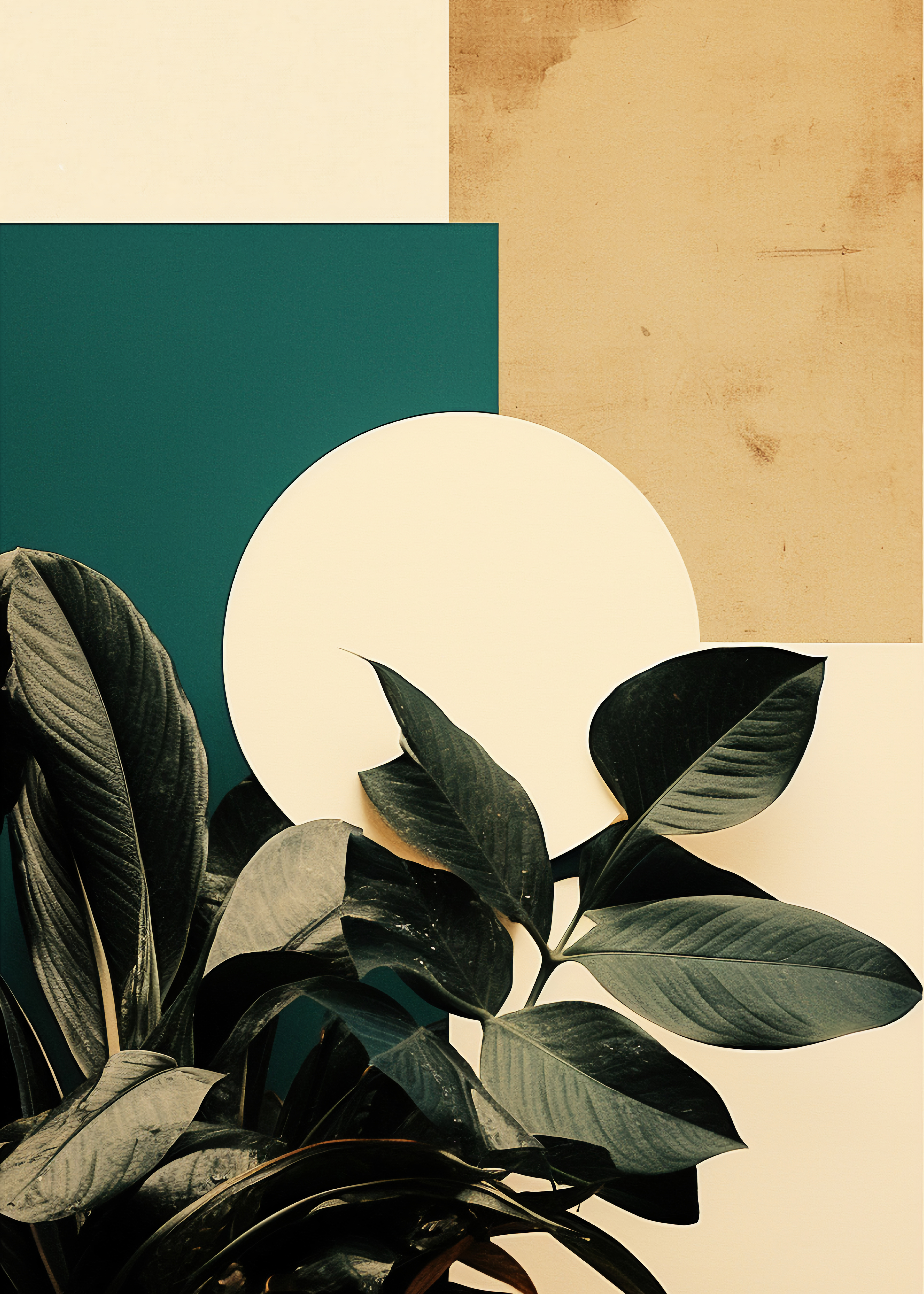 Poster „Blätter und geometrische Formen“