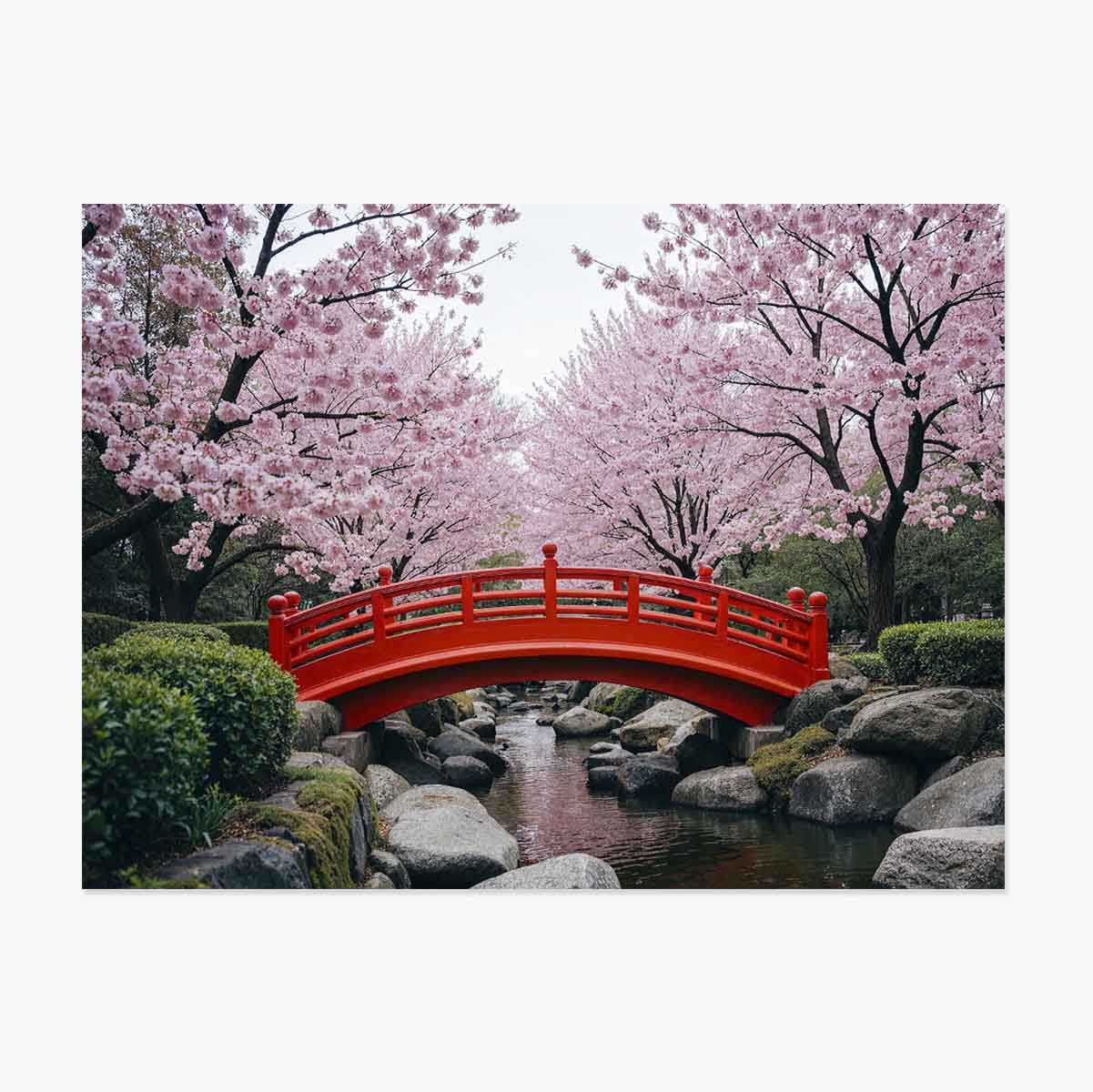 Poster „Japanischer Garten – Blühende Kirschbäume“