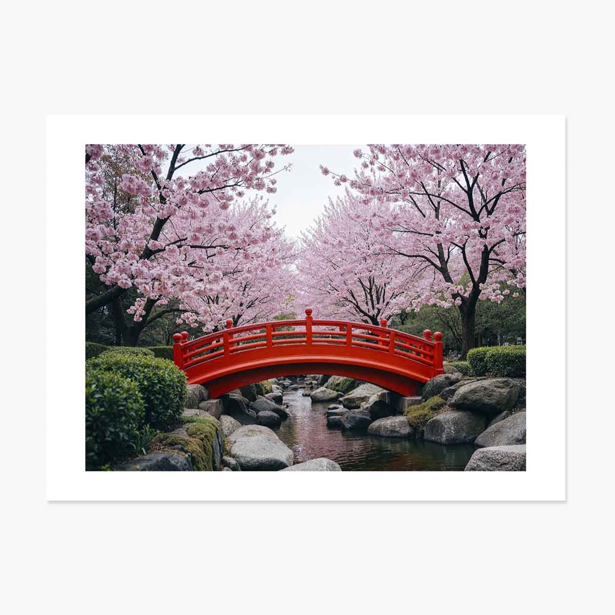 Poster „Japanischer Garten – Blühende Kirschbäume“