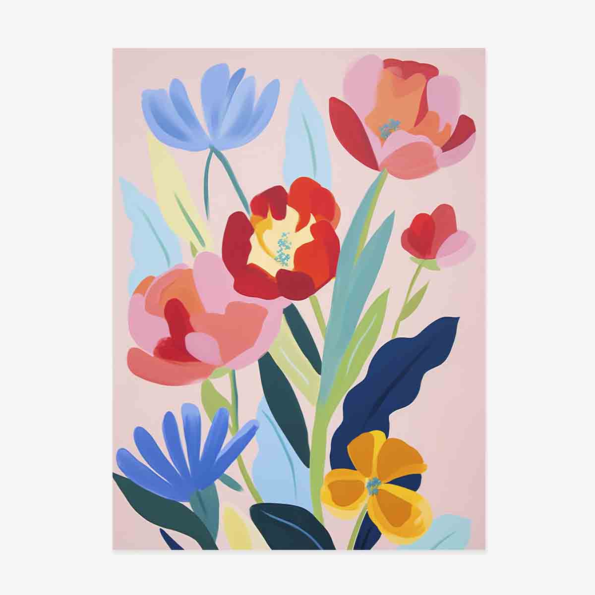 Poster mit einer Illustration von bunten Blumen, gezeichnet 2