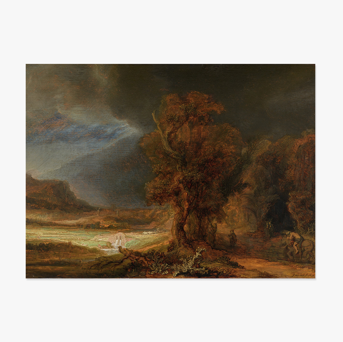 Poster im Querformat – Rembrandt van Rijn – Landschaft mit dem barmherzigen Samariter, 1638