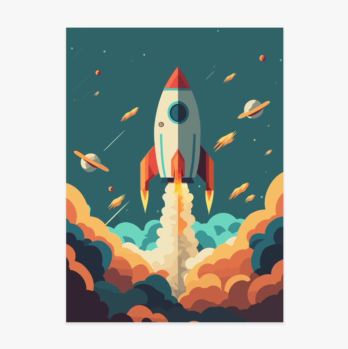 Poster „Rakete im Weltraum“