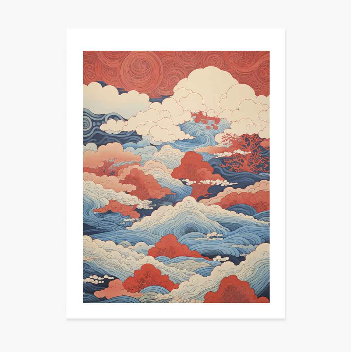 Poster „Wellen und Wolken“ im japanischen Stil